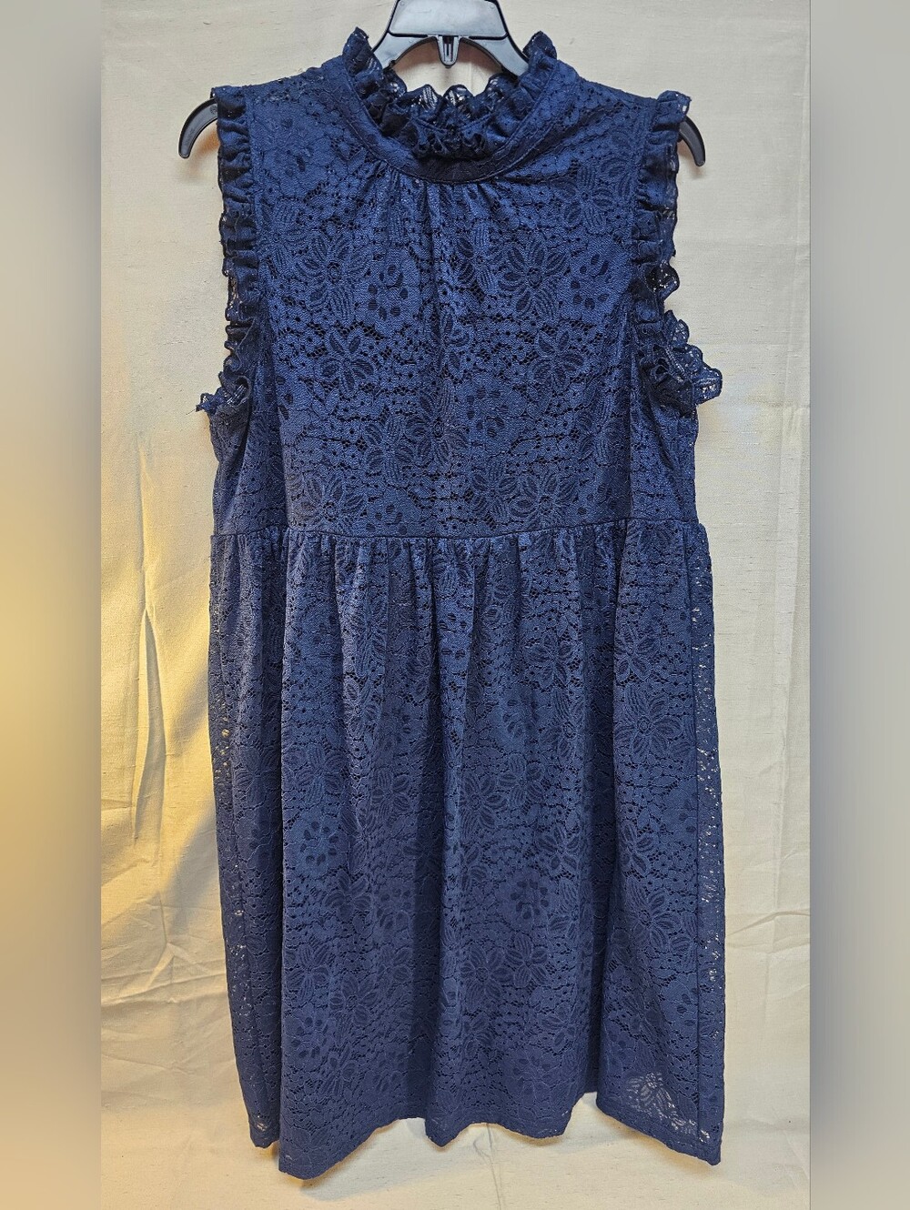 Suzanne Betro Navy Blue Lace Ruffled Sleeve Dress Size XLarge
